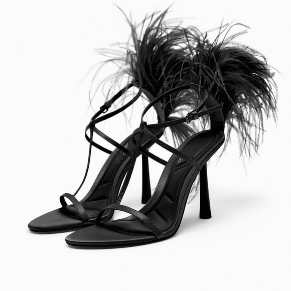 ✨ZARA✨Strappy Feathered Women's Heels - Picture 1 of 12